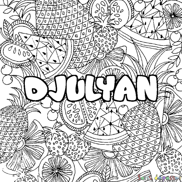 Coloriage prénom DJULYAN - d&eacute;cor Mandala fruits