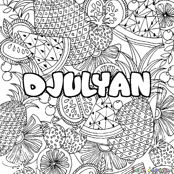 Coloriage pr&eacute;nom DJULYAN - d&eacute;cor Mandala fruits