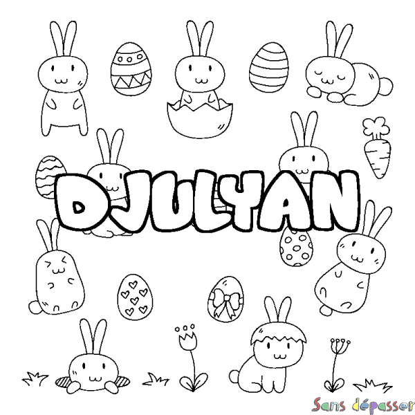Coloriage pr&eacute;nom DJULYAN - d&eacute;cor Paques