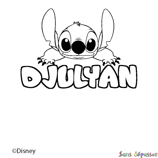 Coloriage pr&eacute;nom DJULYAN - d&eacute;cor Stitch