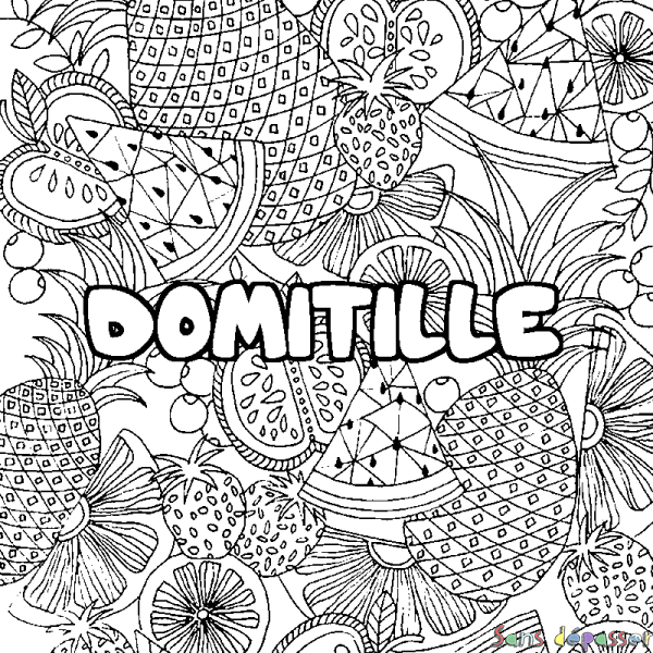 Coloriage pr&eacute;nom DOMITILLE - d&eacute;cor Mandala fruits