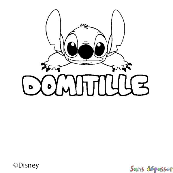 Coloriage pr&eacute;nom DOMITILLE - d&eacute;cor Stitch