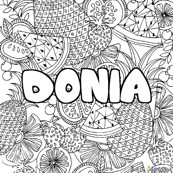 Coloriage prénom DONIA - d&eacute;cor Mandala fruits