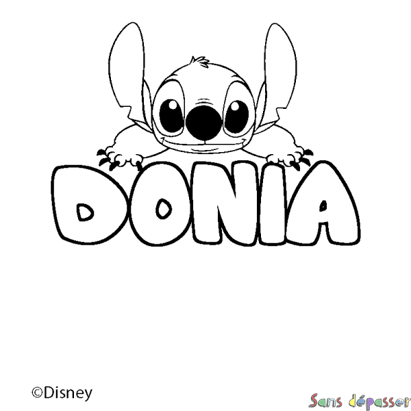 Coloriage pr&eacute;nom DONIA - d&eacute;cor Stitch