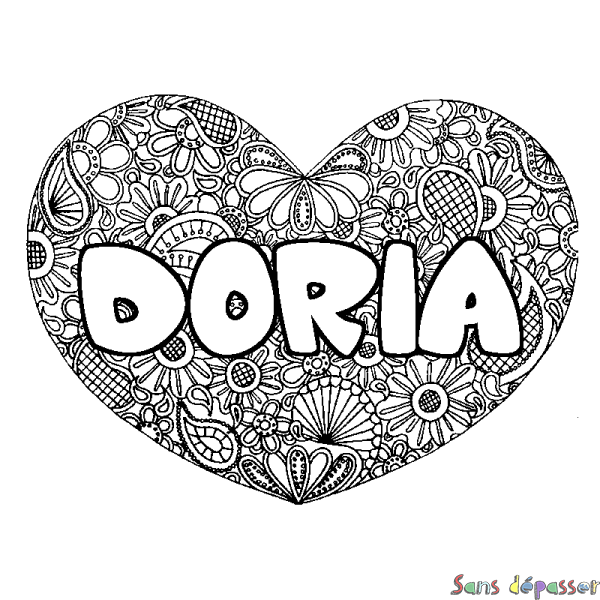 Coloriage prénom DORIA - d&eacute;cor Mandala coeur