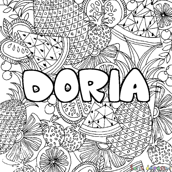 Coloriage prénom DORIA - d&eacute;cor Mandala fruits