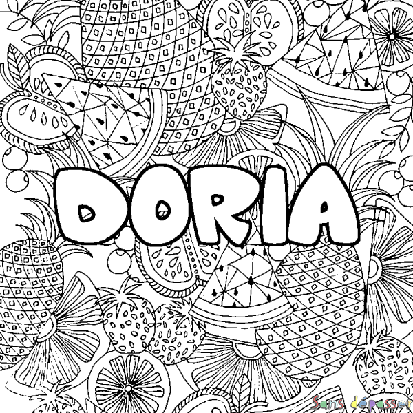 Coloriage pr&eacute;nom DORIA - d&eacute;cor Mandala fruits