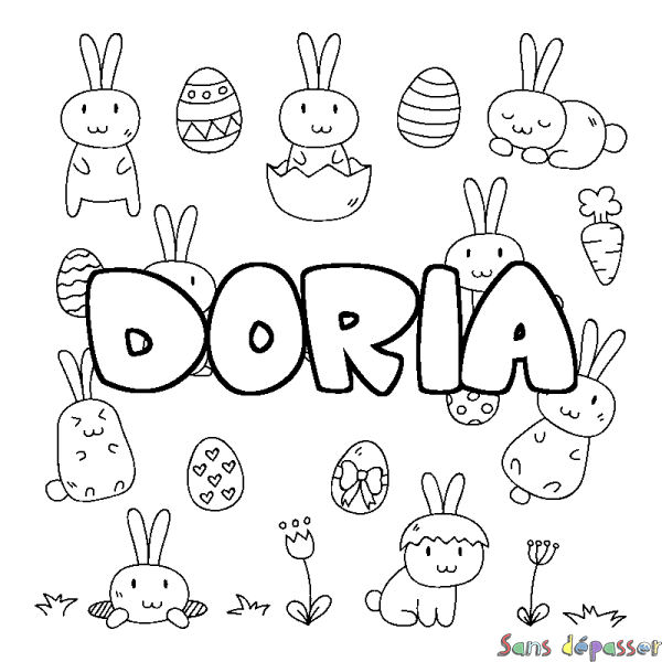 Coloriage pr&eacute;nom DORIA - d&eacute;cor Paques