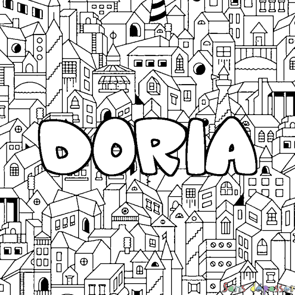 Coloriage prénom DORIA - d&eacute;cor Ville