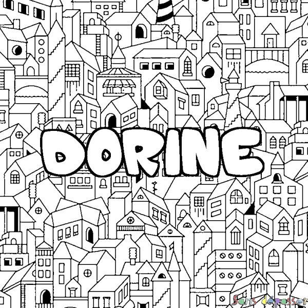 Coloriage pr&eacute;nom DORINE - d&eacute;cor Ville