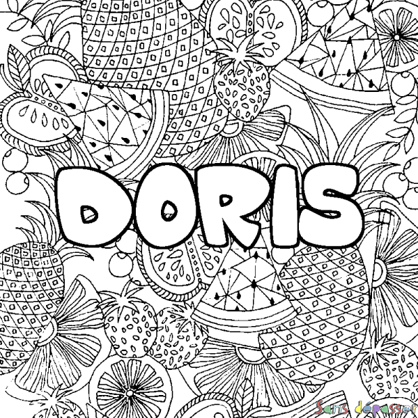 Coloriage prénom DORIS - d&eacute;cor Mandala fruits