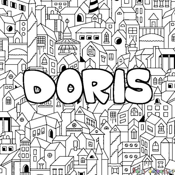 Coloriage prénom DORIS - d&eacute;cor Ville