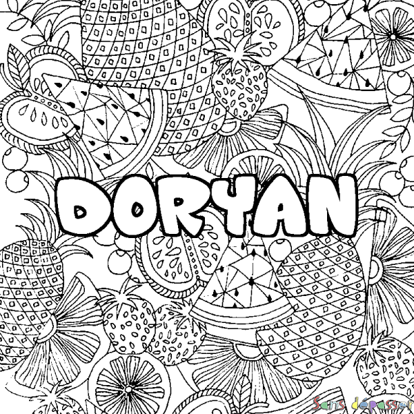 Coloriage pr&eacute;nom DORYAN - d&eacute;cor Mandala fruits