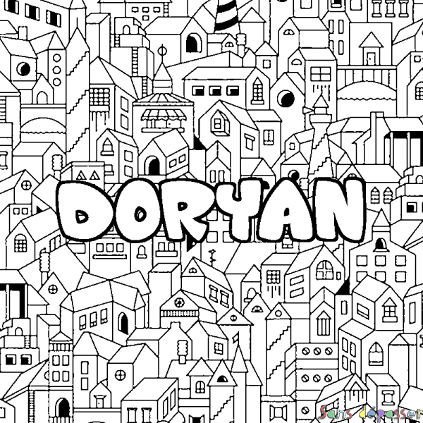Coloriage pr&eacute;nom DORYAN - d&eacute;cor Ville