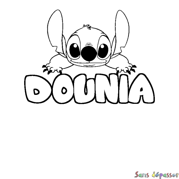 Coloriage prénom DOUNIA - d&eacute;cor Stitch