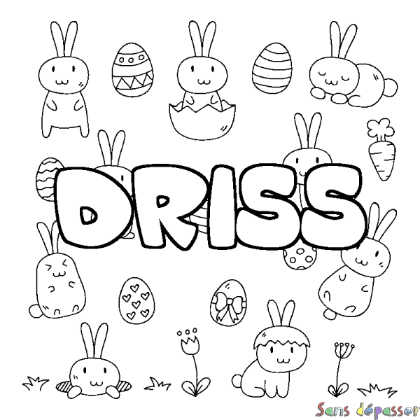 Coloriage pr&eacute;nom DRISS - d&eacute;cor Paques
