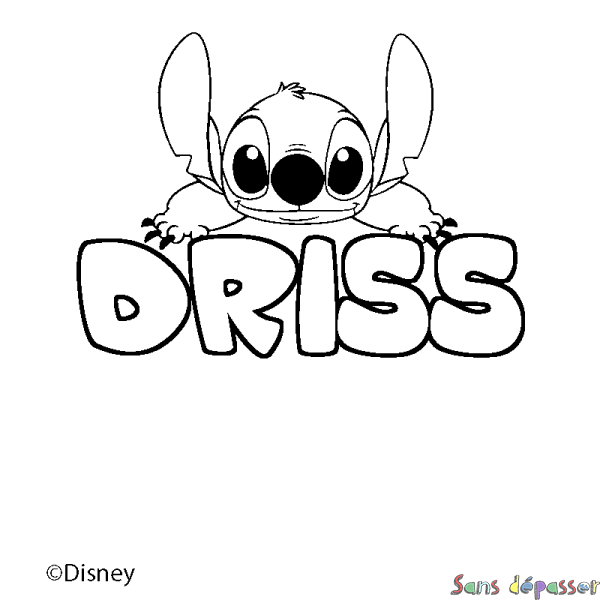 Coloriage pr&eacute;nom DRISS - d&eacute;cor Stitch