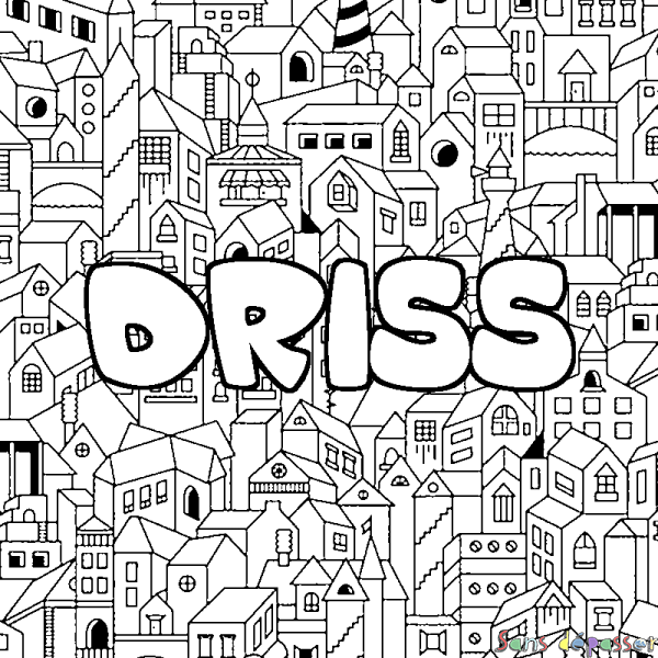 Coloriage prénom DRISS - d&eacute;cor Ville