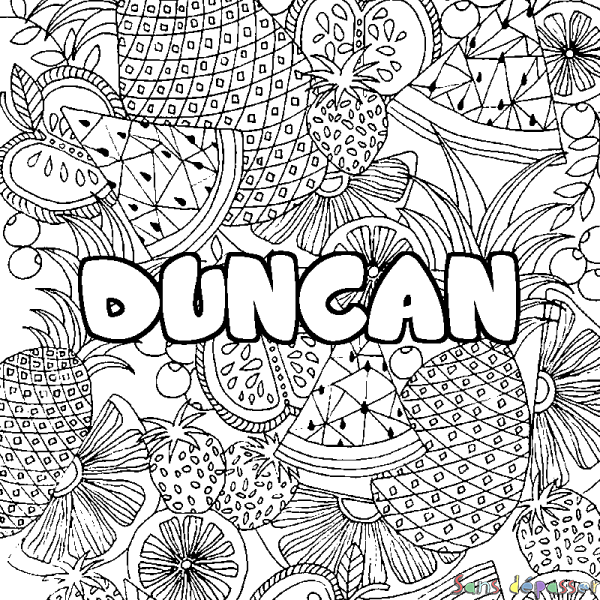 Coloriage pr&eacute;nom DUNCAN - d&eacute;cor Mandala fruits