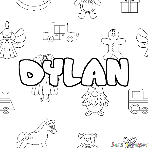 Coloriage prénom DYLAN - d&eacute;cor Jouets