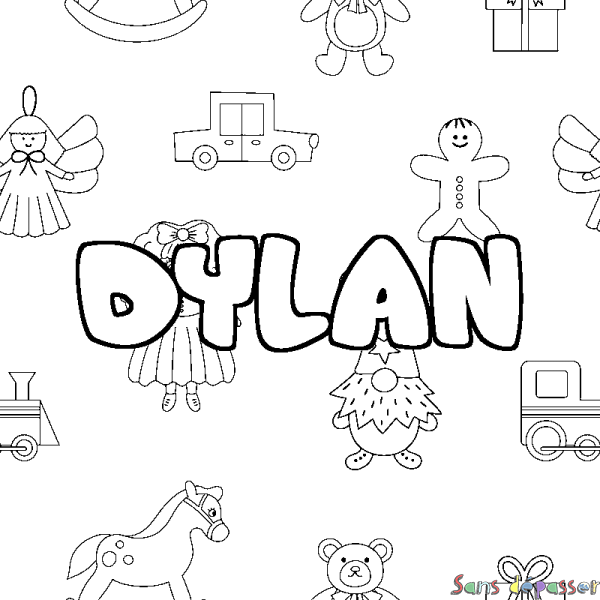Coloriage pr&eacute;nom DYLAN - d&eacute;cor Jouets