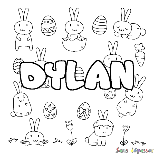 Coloriage pr&eacute;nom DYLAN - d&eacute;cor Paques
