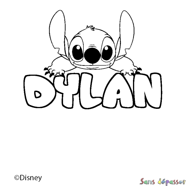 Coloriage pr&eacute;nom DYLAN - d&eacute;cor Stitch