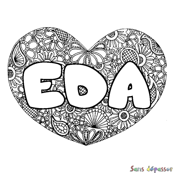 Coloriage prénom EDA - d&eacute;cor Mandala coeur
