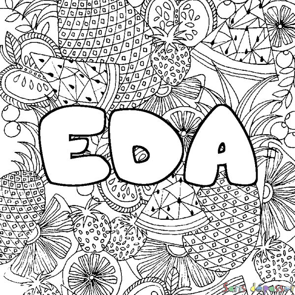 Coloriage prénom EDA - d&eacute;cor Mandala fruits