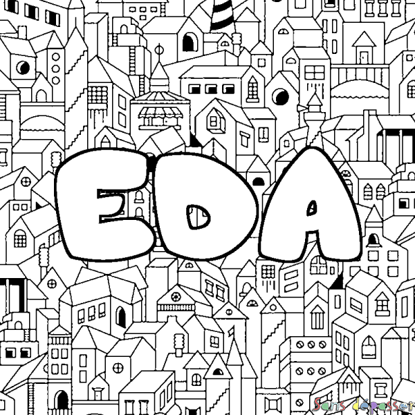 Coloriage prénom EDA - d&eacute;cor Ville