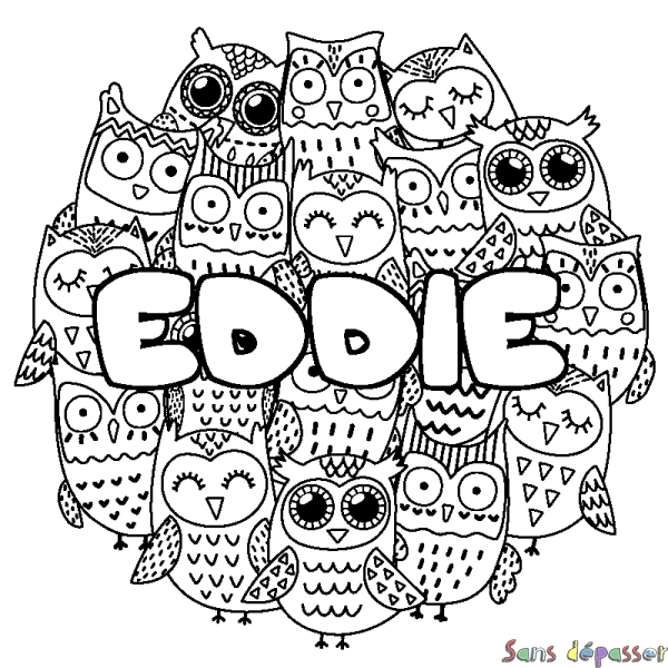 Coloriage prénom EDDIE - d&eacute;cor Chouettes