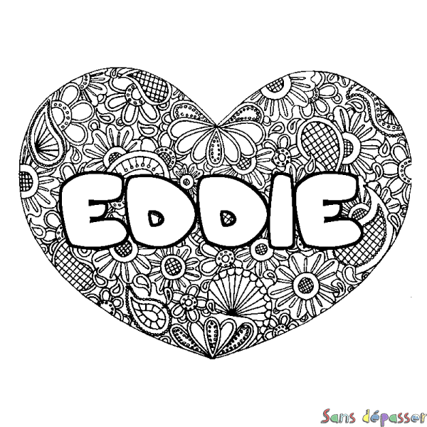 Coloriage prénom EDDIE - d&eacute;cor Mandala coeur