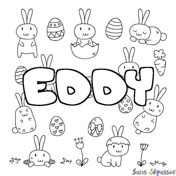 Coloriage pr&eacute;nom EDDY - d&eacute;cor Paques