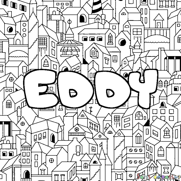 Coloriage pr&eacute;nom EDDY - d&eacute;cor Ville