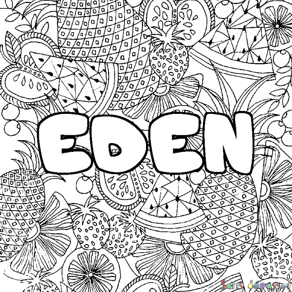 Coloriage prénom EDEN - d&eacute;cor Mandala fruits