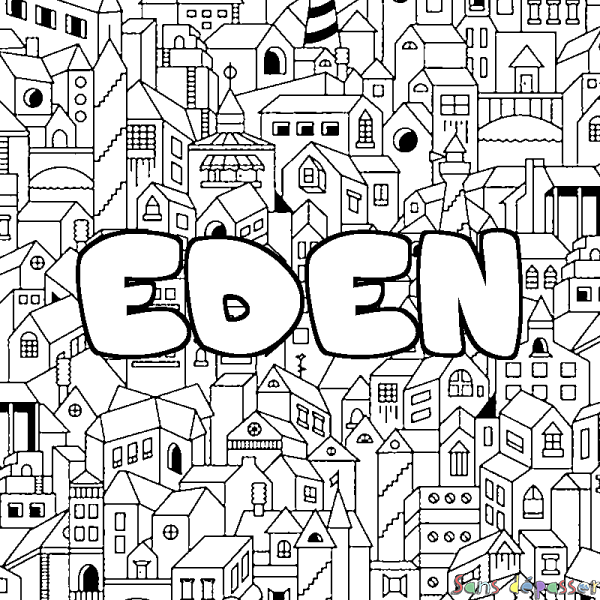 Coloriage prénom EDEN - d&eacute;cor Ville