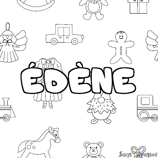 Coloriage pr&eacute;nom &Eacute;D&Egrave;NE - d&eacute;cor Jouets