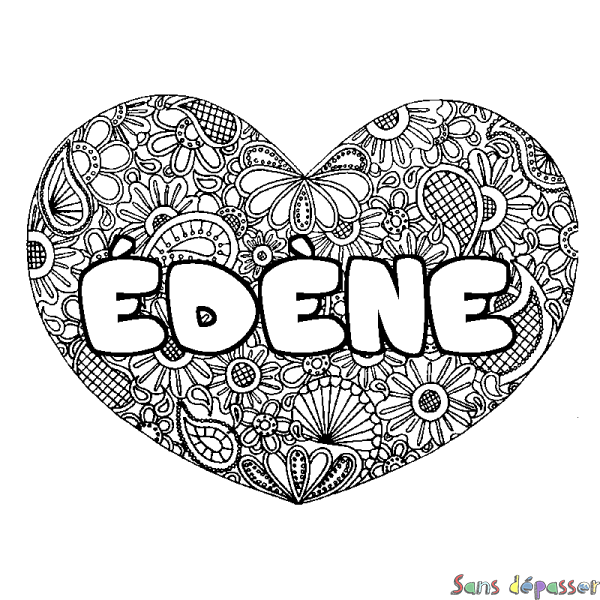 Coloriage pr&eacute;nom &Eacute;D&Egrave;NE - d&eacute;cor Mandala coeur