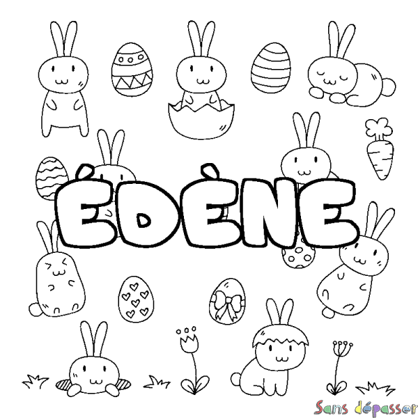 Coloriage pr&eacute;nom &Eacute;D&Egrave;NE - d&eacute;cor Paques
