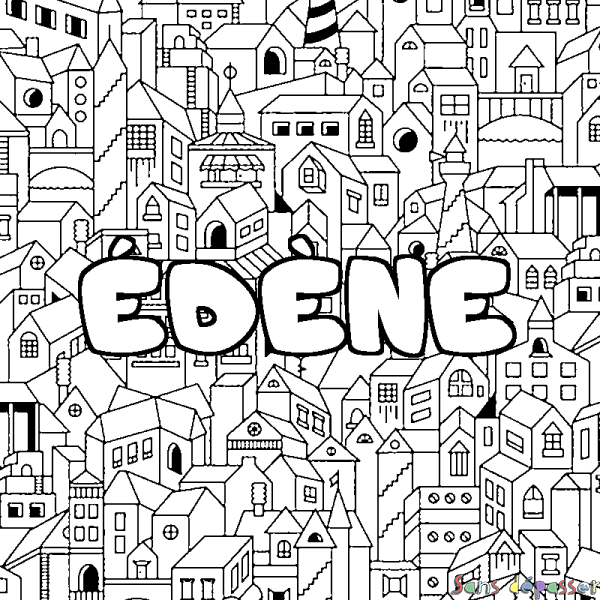 Coloriage pr&eacute;nom &Eacute;D&Egrave;NE - d&eacute;cor Ville