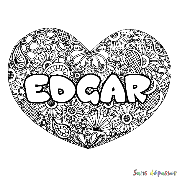 Coloriage prénom EDGAR - d&eacute;cor Mandala coeur