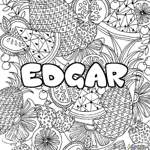 Coloriage prénom EDGAR - d&eacute;cor Mandala fruits