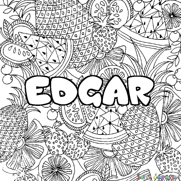 Coloriage pr&eacute;nom EDGAR - d&eacute;cor Mandala fruits