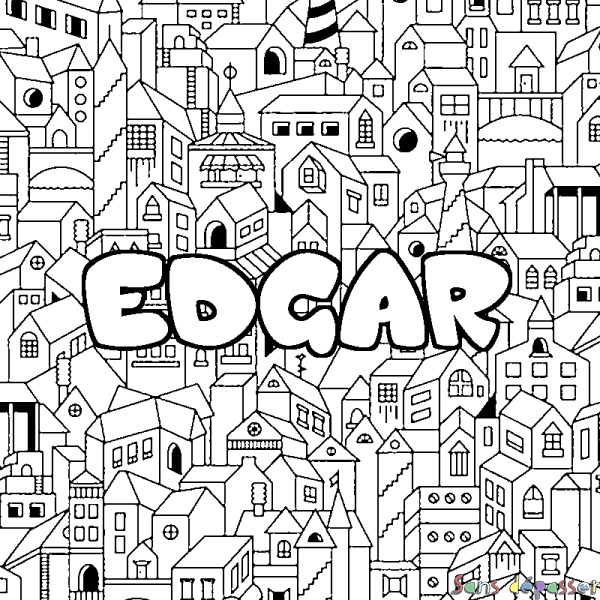 Coloriage prénom EDGAR - d&eacute;cor Ville