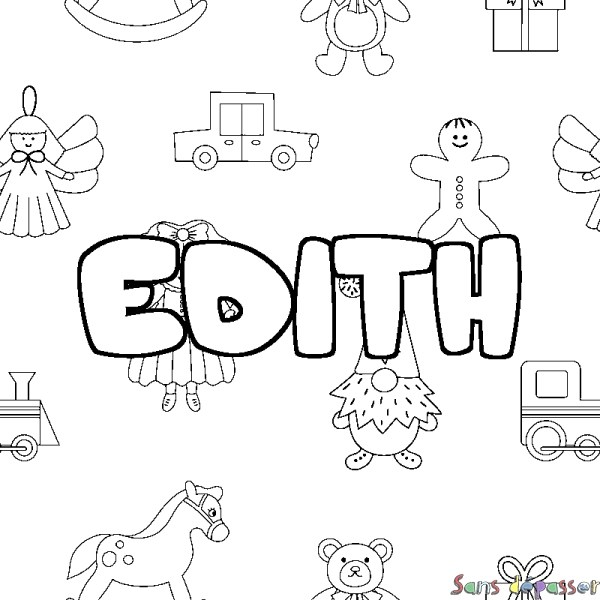 Coloriage pr&eacute;nom EDITH - d&eacute;cor Jouets