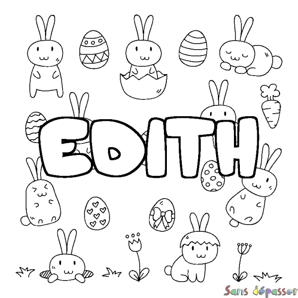 Coloriage pr&eacute;nom EDITH - d&eacute;cor Paques