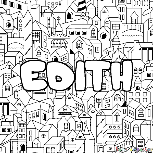 Coloriage pr&eacute;nom EDITH - d&eacute;cor Ville