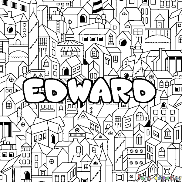 Coloriage prénom EDWARD - d&eacute;cor Ville