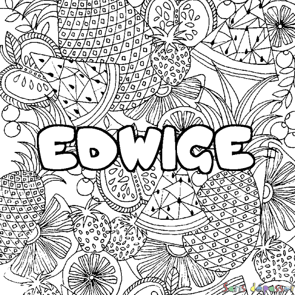 Coloriage prénom EDWIGE - d&eacute;cor Mandala fruits