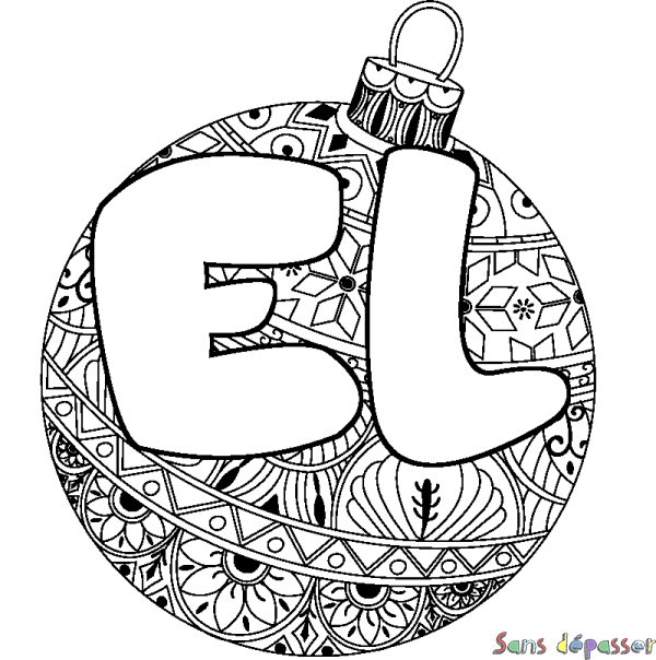 Coloriage pr&eacute;nom EL - d&eacute;cor Boule de No&euml;l